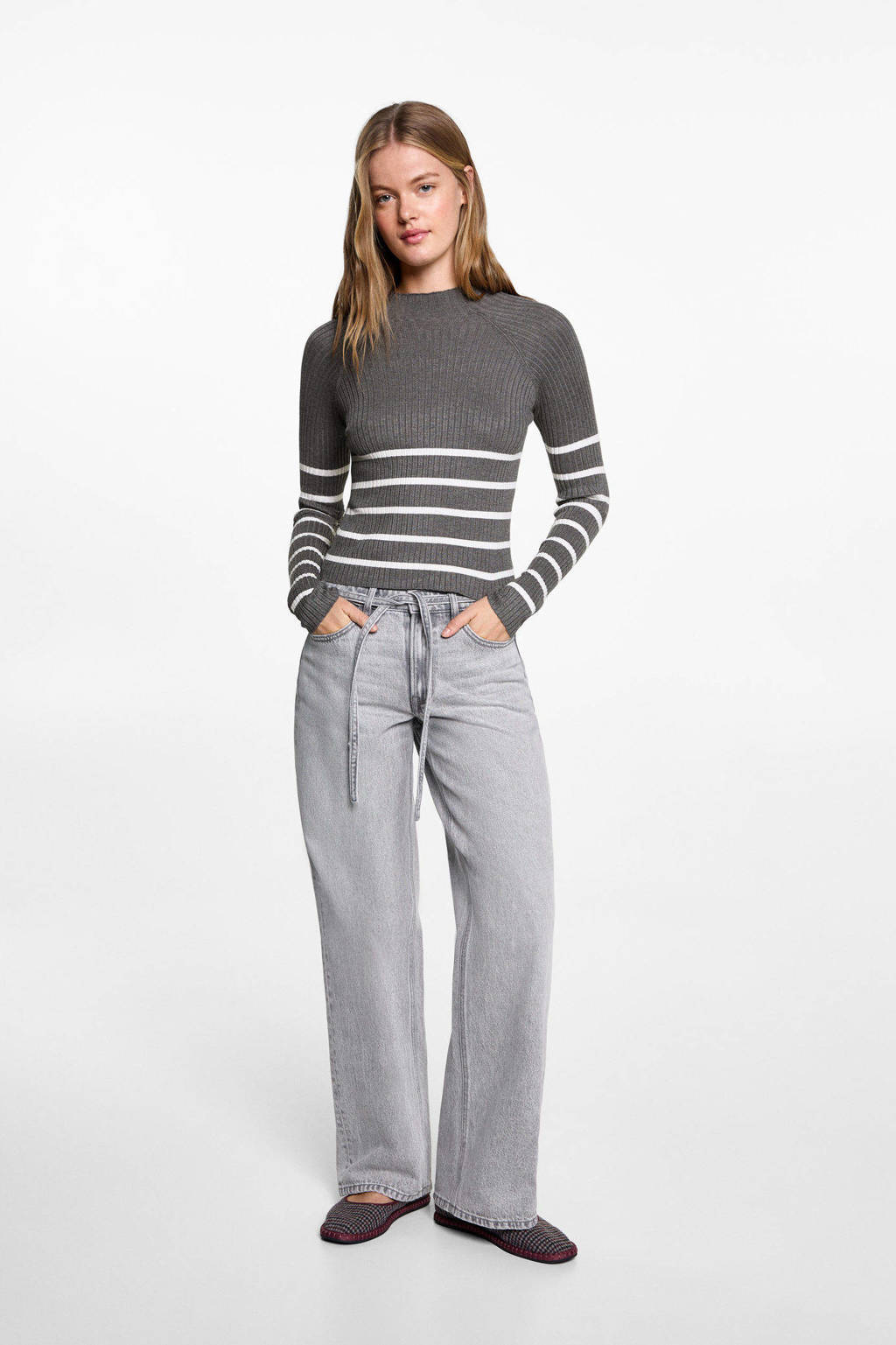 MANGO TEEN trui grijs rib gebreid