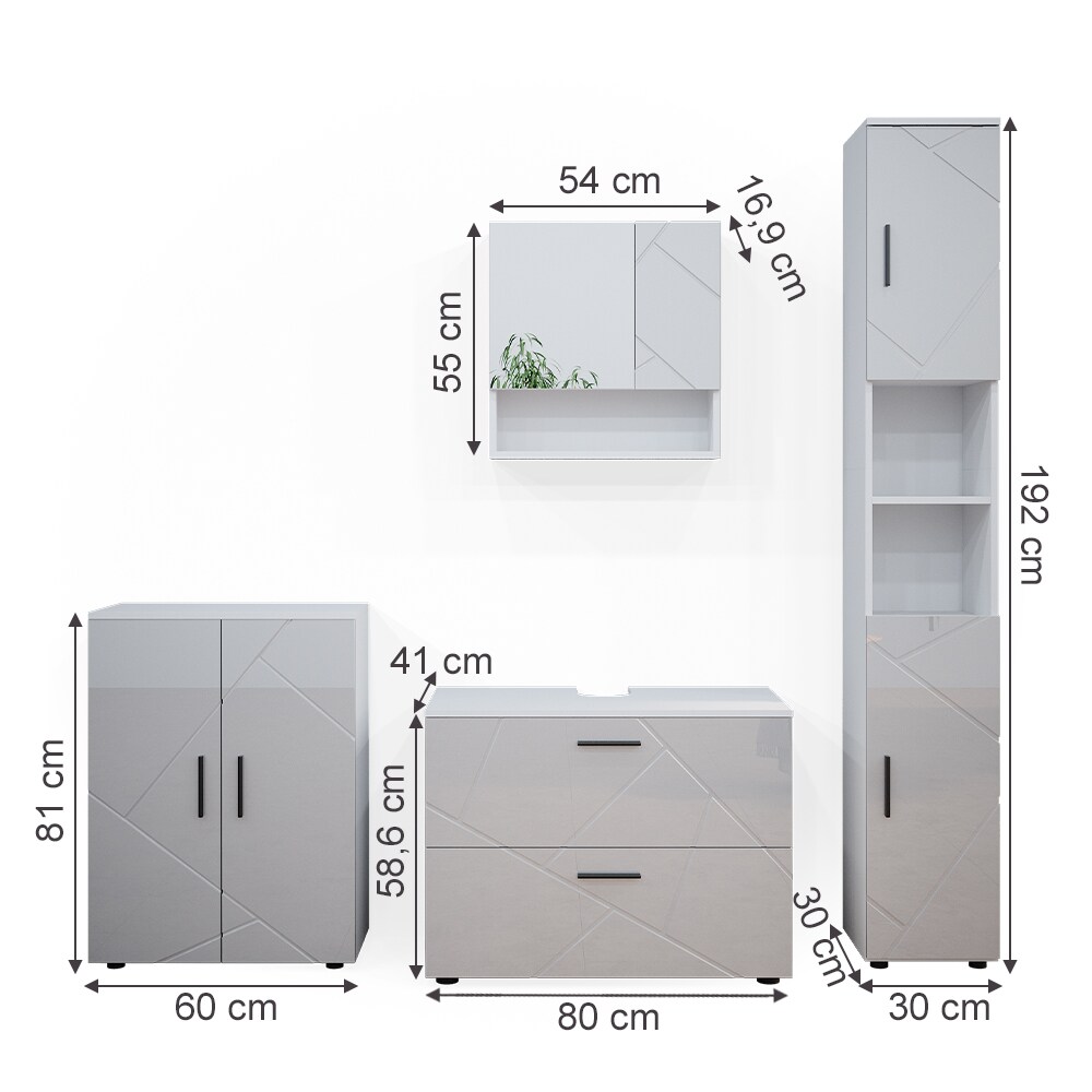 Vicco Badmöbelset Unterschrank Spiegel Badschrank Hochschrank Irma Weiß Hochglanz Badmöbel