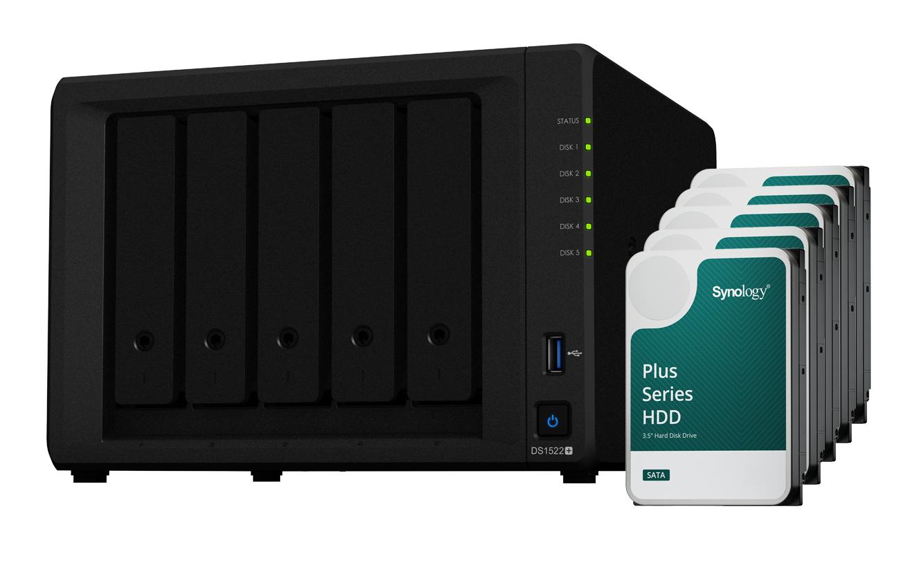 NAS DiskStation DS1522+ 5-bay Synology Plus HDD 20 TB<br>NAS mit 5 Laufwerkschächten
