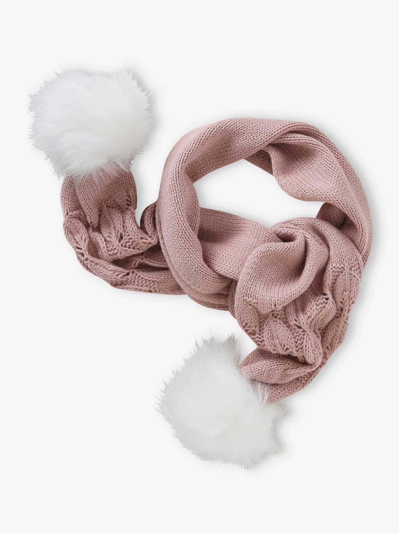 Look feminino: boina + cachecol + luvas ou mitenes de tricô vazado com forro rosa fantasia na cor da maquiagem