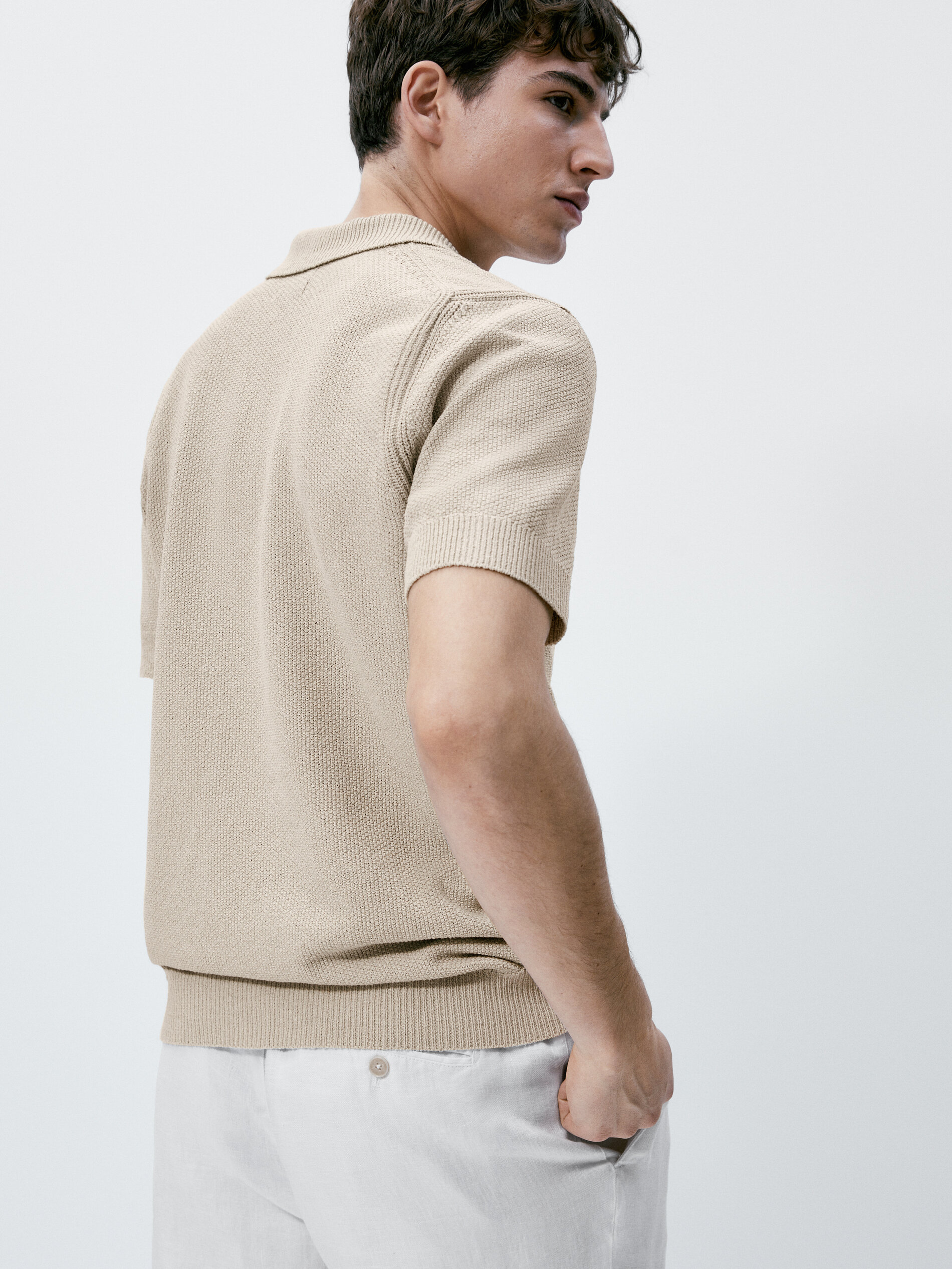 Camisa polo de manga curta com estrutura - Bege
