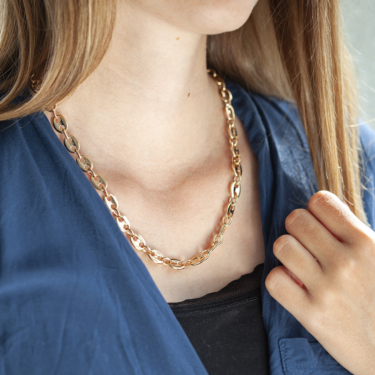 Collier plaqué or maille grain de café 50 cm