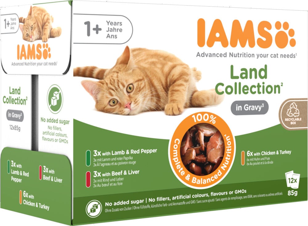 IAMS Land - Delights - 12x85 gram - 1020 Gram - kalkoen, kip, vlees