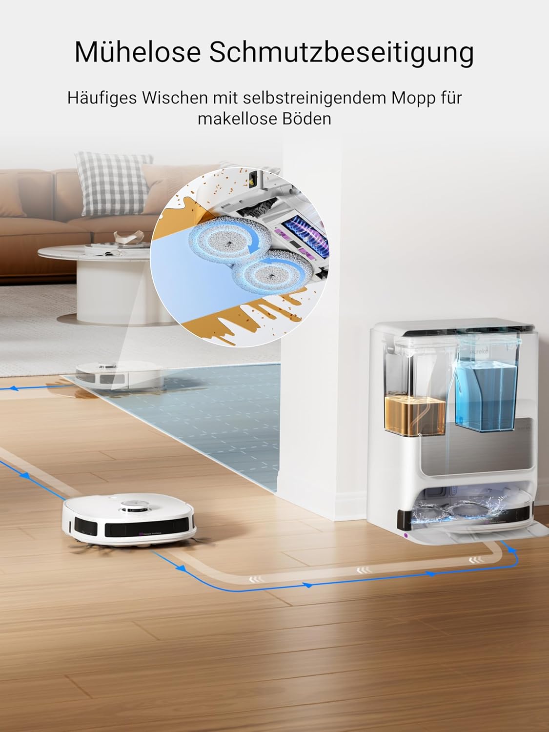 Eureka J12 Ultra Roboterstaubsauger mit Wischfunktion (Selbstentleerung, Wasch- und Trocknung), 5000Pa Saugkraft, Rotierende Wischfunktion, Dual-LiDAR Navigation, 3D KI-Hindernisvermeidung