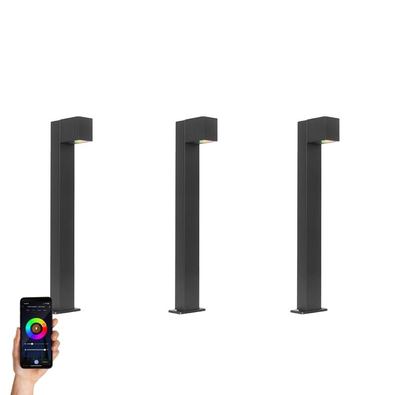 Set van 3 smart staande buitenlampen zwart 65cm IP44 - Baleno