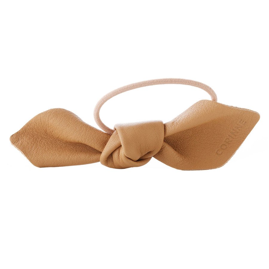 Corinne Leather Bow Big Hair Tie Camel