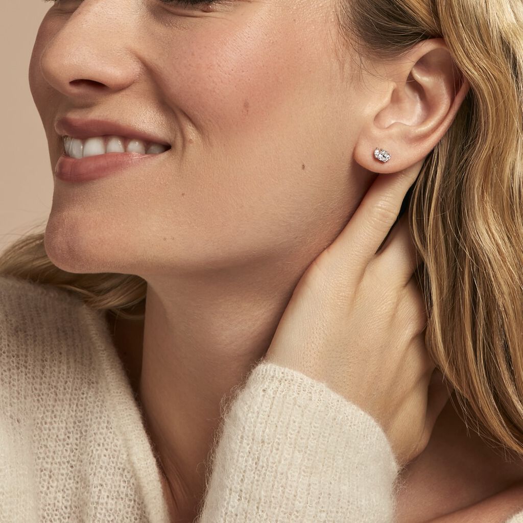 Boucles D'oreilles Puces Winter Sweetness Argent Blanc Oxyde