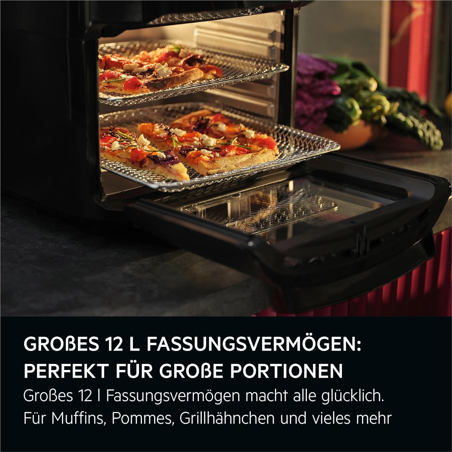 AEG Heißluftfritteuse XXL AAF12B 8000 - Multi-Combo, 12L Fassungsvermögen, 5 Kochmodi, LED-Display, spülmaschinenfest, 1800W, Schwarz, inkl. Spieß- und Dörrfunktion