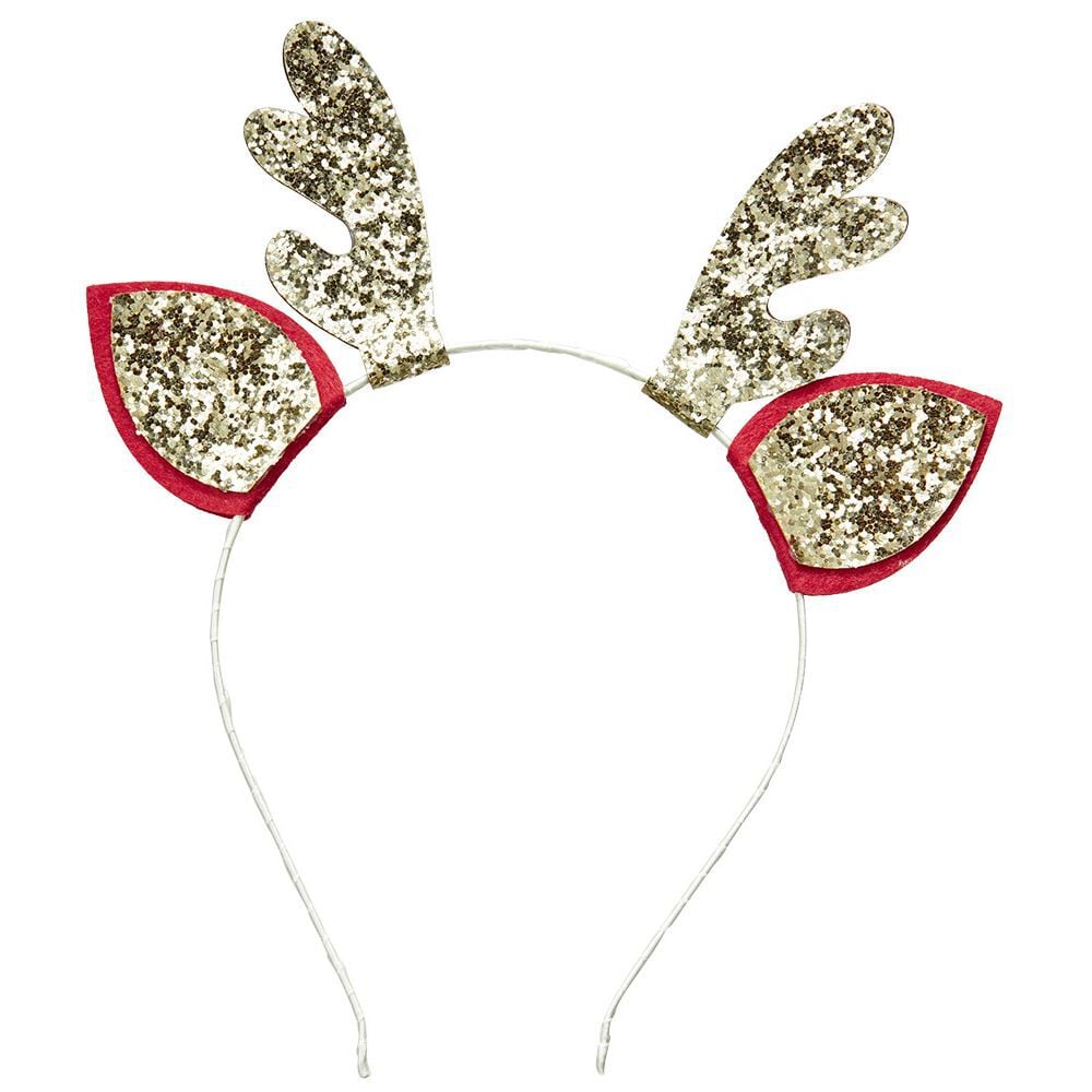 Serre tête Noël design renne rouge et doré pailleté