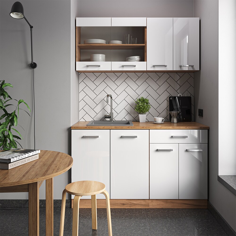 Vicco Küchenzeile Küchenblock Einbauküche R-Line Single Front Weiß Hochglanz