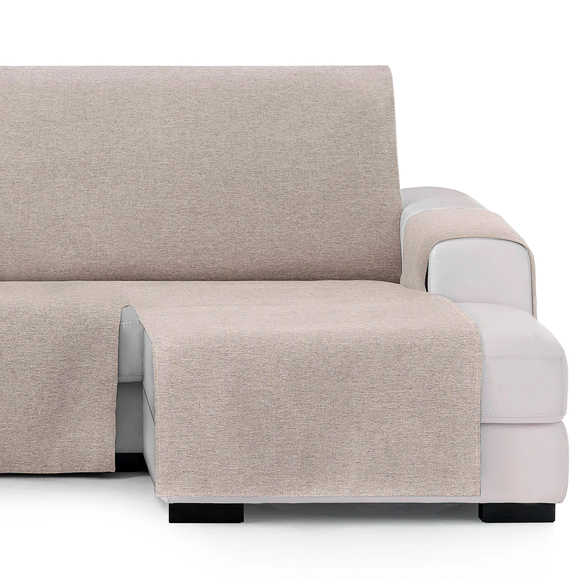 Protetor de sofá Vipalia com chaise à direita, cor bege, modelo Brisa, 240 cm