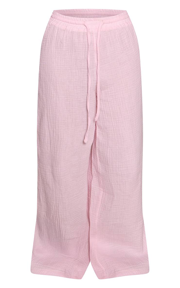 Rose Ensemble Coordonné Pantalon Large Texturé Effet Étamine Petite