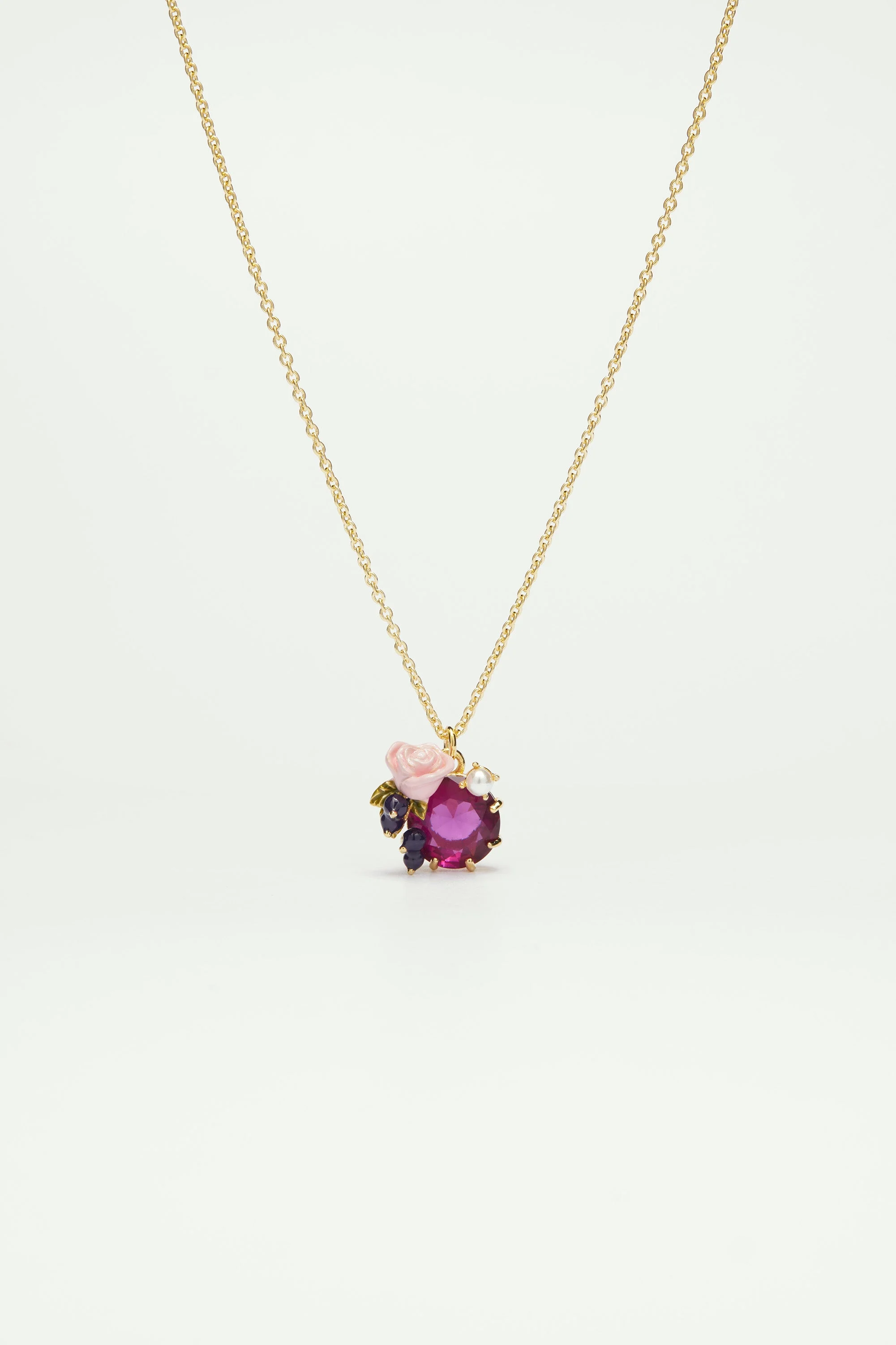 Collier pendentif rose et baies de cassis | Rose
