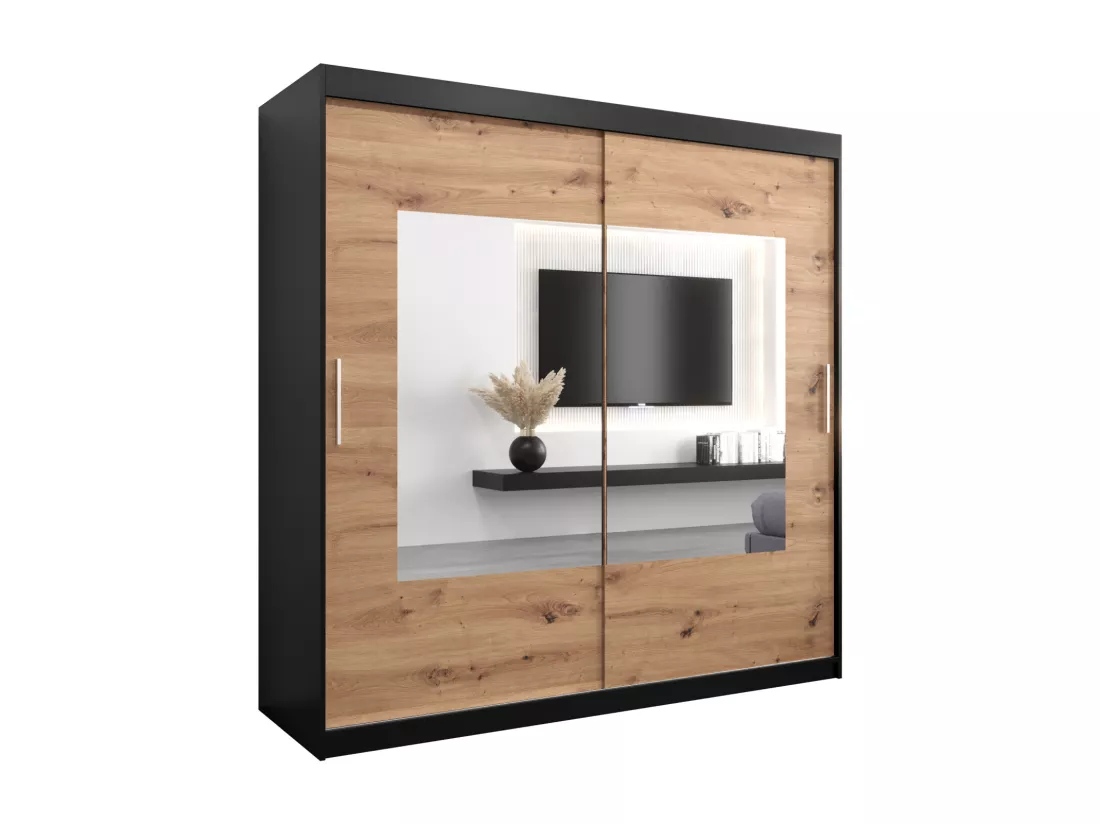 Armoire Torino À Portes Coulissantes 200/200/62 2 portes (Noir/Artisan)