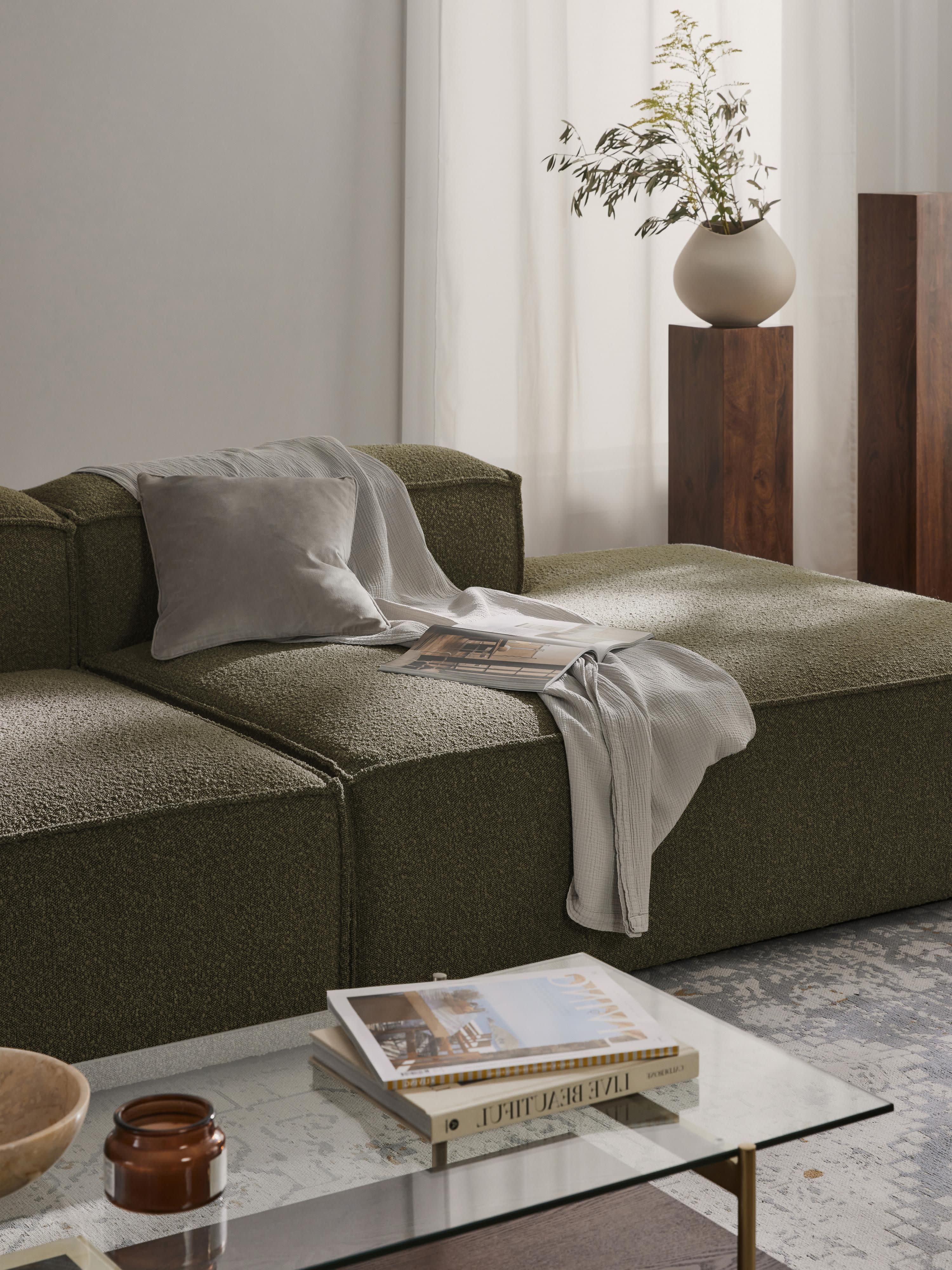 Chaise longue module Lennon uit bouclé