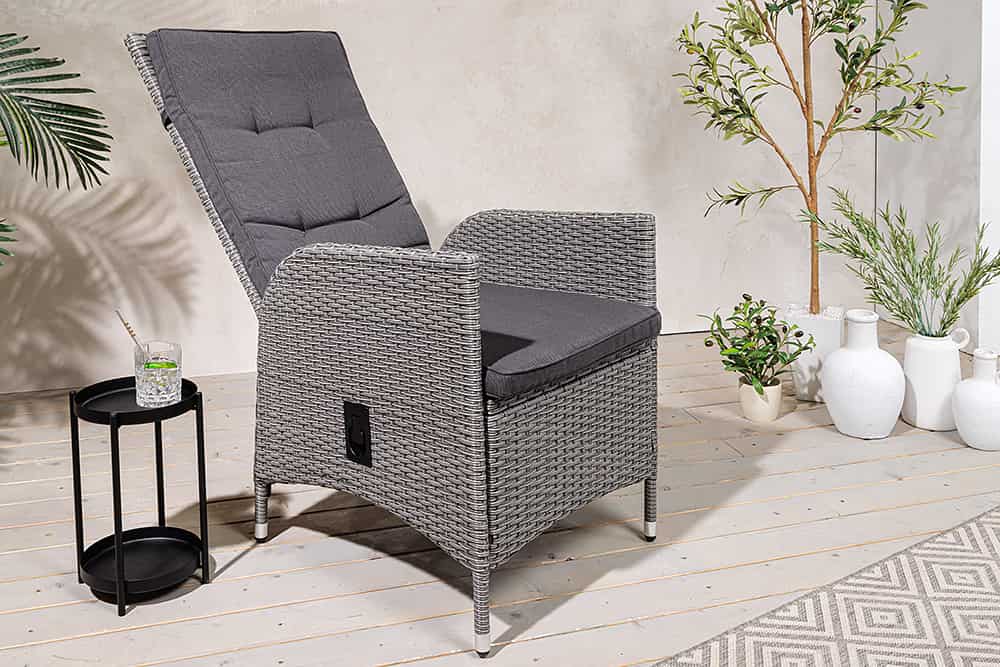 Outdoor Gartenstuhl SYLT grau Polyrattan Hochlehner mit Armlehne verstellbar wetterfest