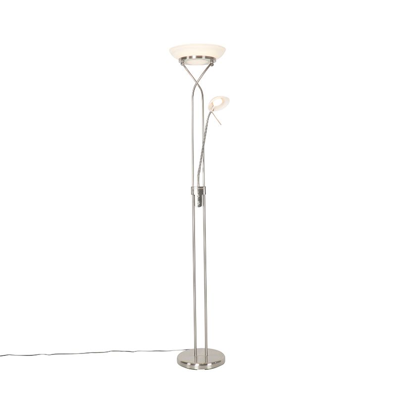 Vloerlamp staal incl. LED en dimmer met leeslamp - Empoli