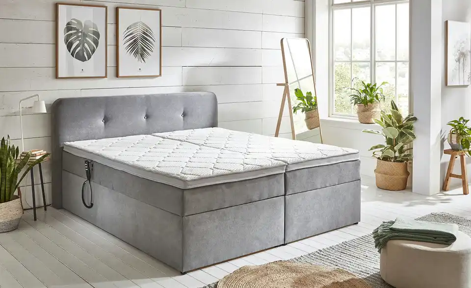 Boxbett elektrisch mit Stauraum Hellgrau 180 cm
