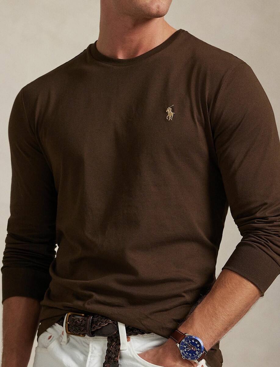 POLO RALPH LAUREN<br>Camiseta de manga comprida em malha de algodão