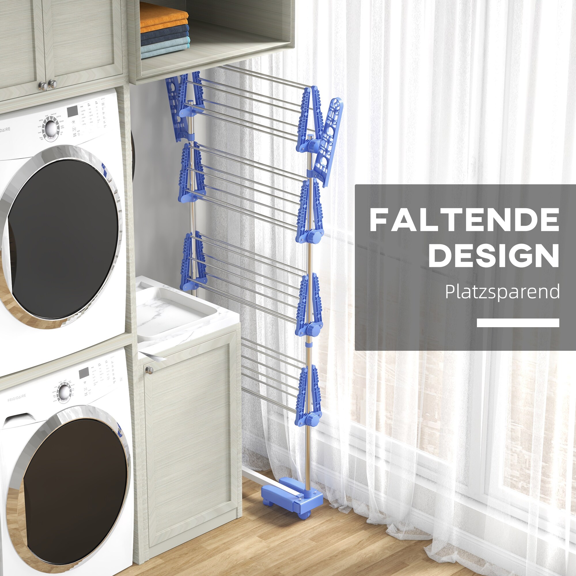 HOMCOM Wäscheständer mit Kleiderhaken grau 142L x 55B x 172H cm