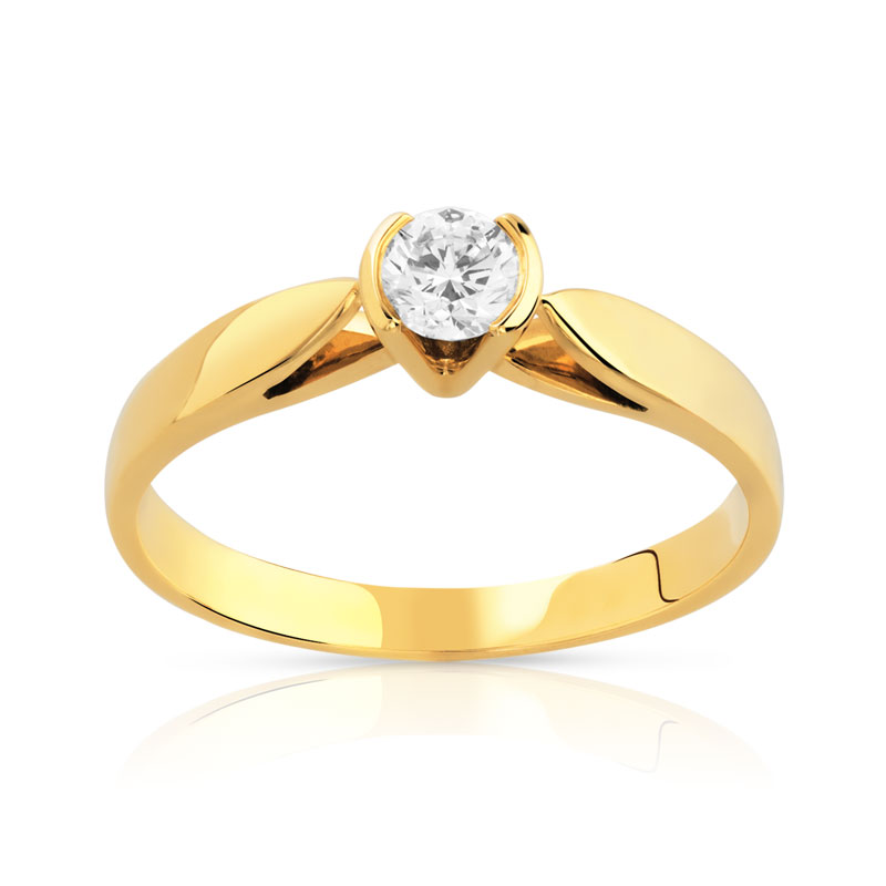 Bague solitaire or 750 jaune diamant 20/100e de carat