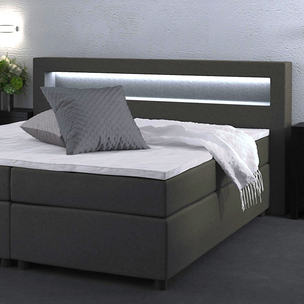 VitaliSpa Boxspringbett Doppelbett 180x200 LED Beleuchtung Komfortschaum Topper