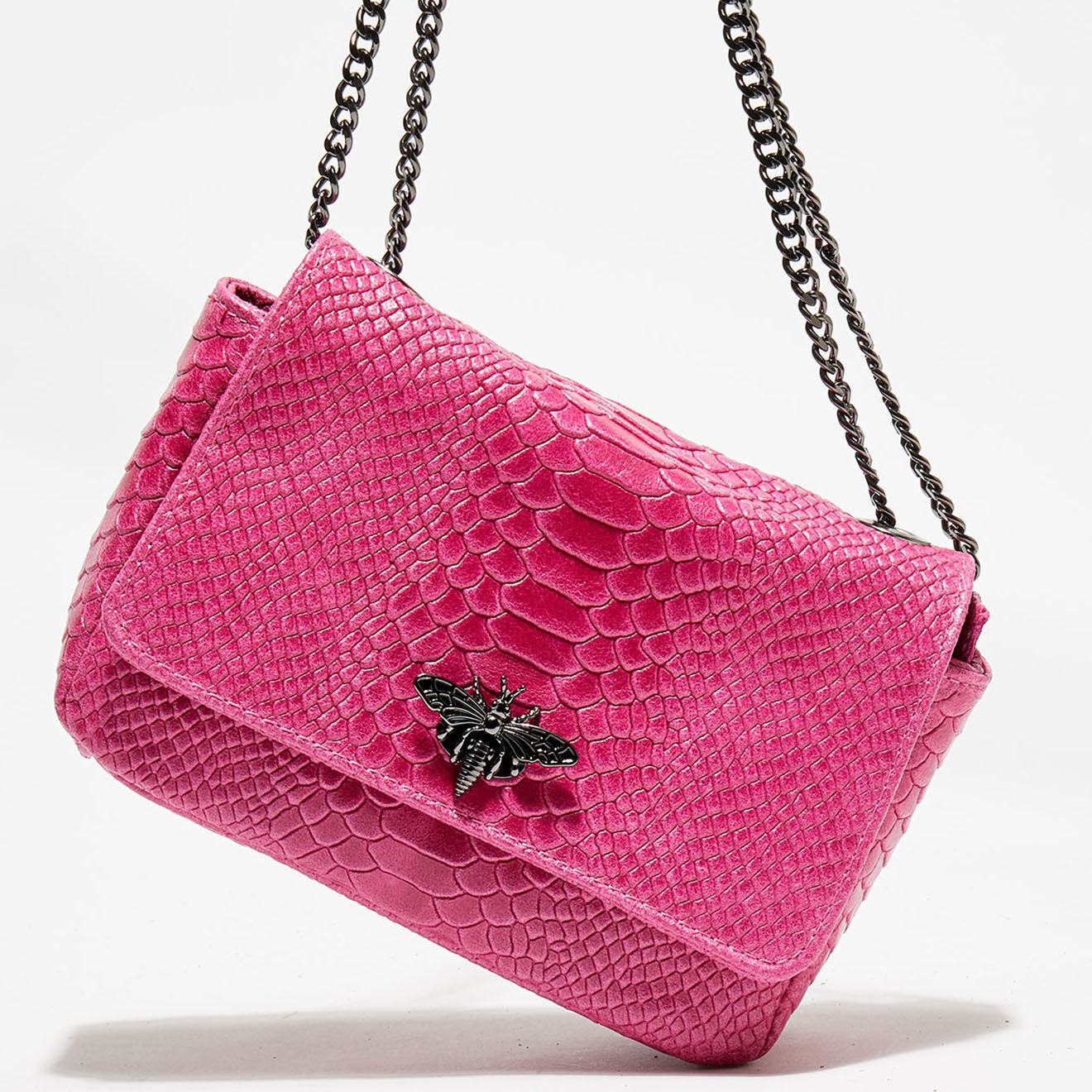 1987 by Abaco Sac bandoulière en Cuir croco Kora fushia - 21x15x7 cm