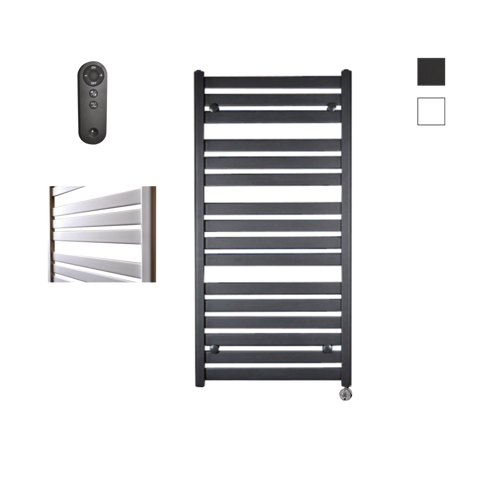 Sanicare Moda elektrische radiator 60x120cm zwart mat met afstandsbediening en thermostaat chroom rechtsonder