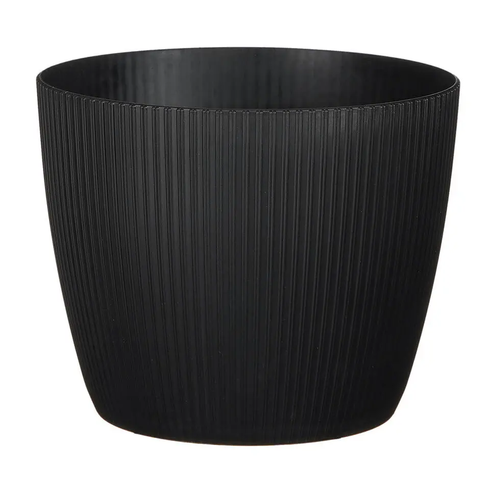 Mica Decorations Plantenpot - kunststof - zwart/ribbels- 19x19 cm