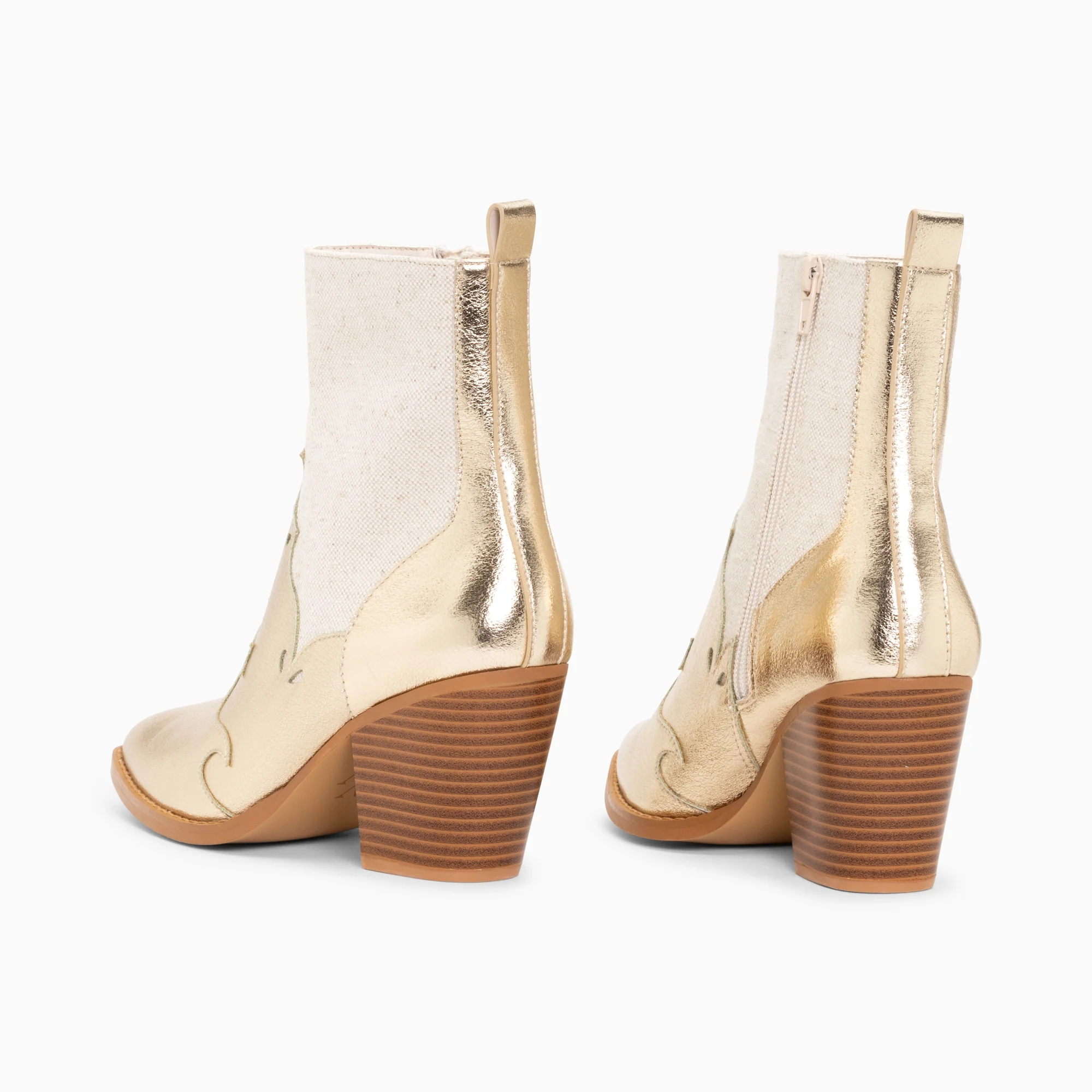 Bottines-Bottines santiags Kelsey bi-matière beige et or