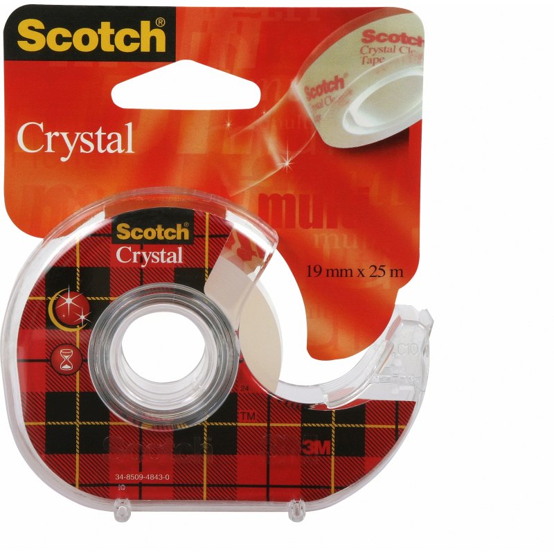 Dévidoir scotch crystal transparent rechargeable + 1 ruban adhésif 19mmx25m