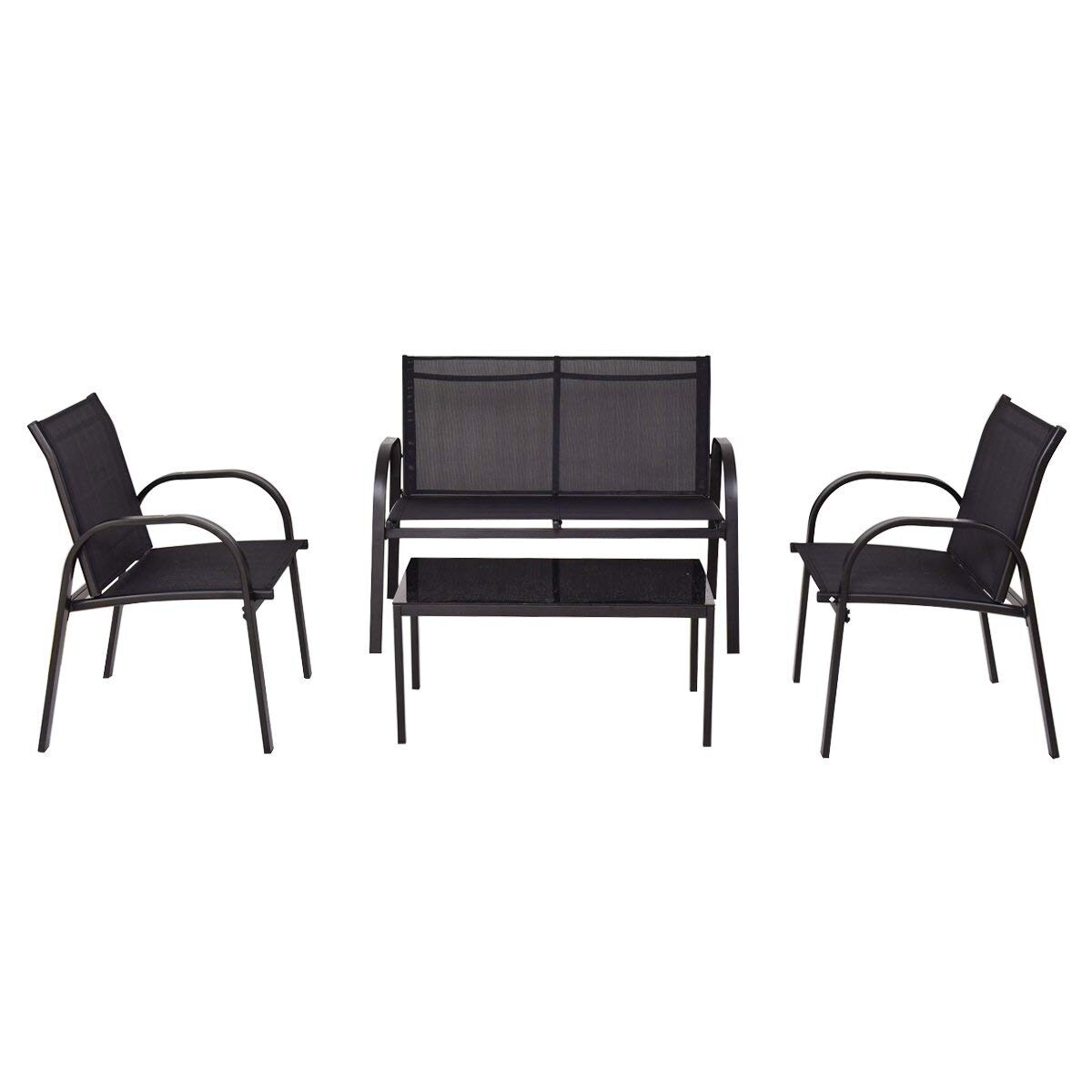 DEGAMO Lounge Set ARONA 4-teilig, Metall + Kunstgewebe schwarz