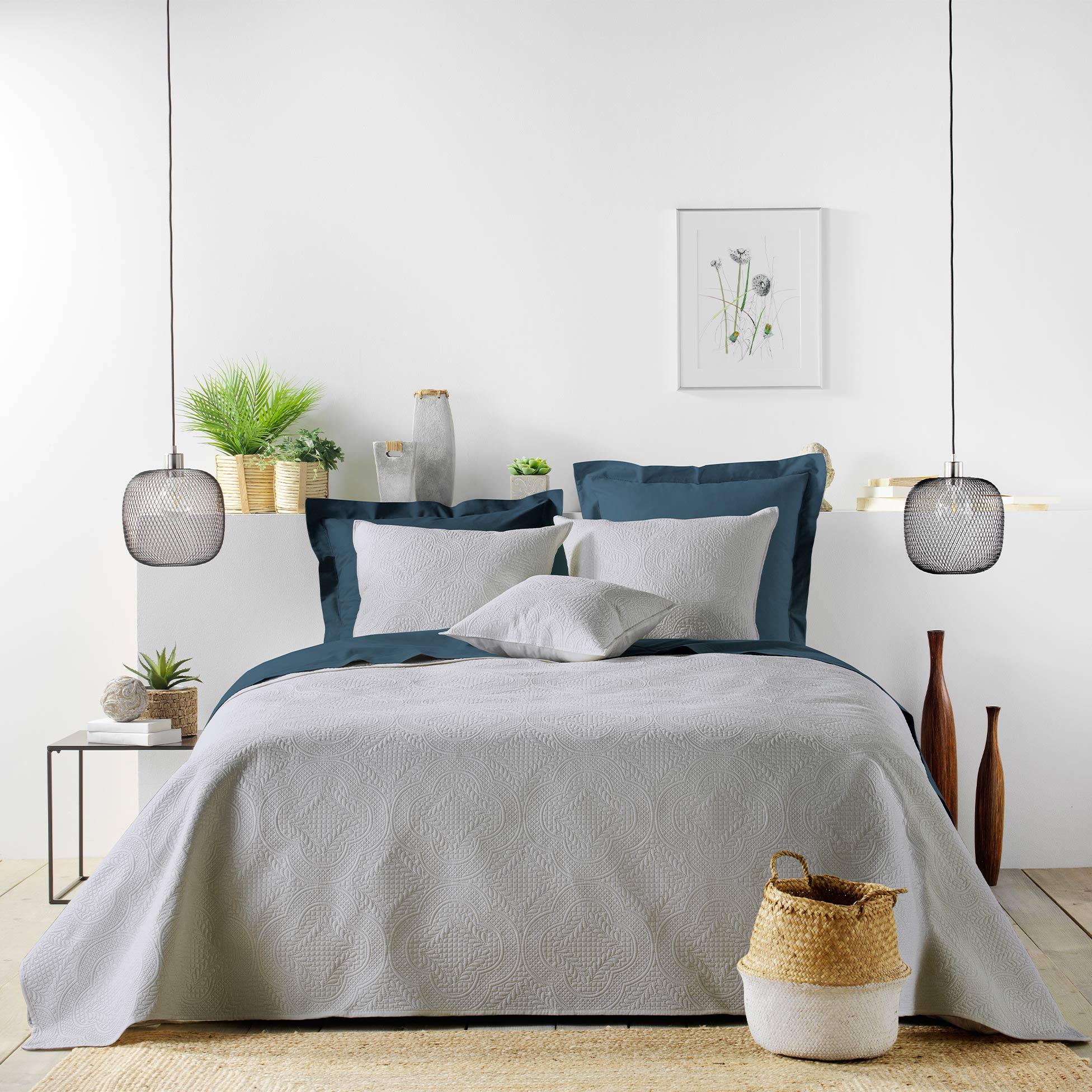 COUVRE LIT 220X240CM ET 2 TAIES 60X60CM ROMANE GRIS