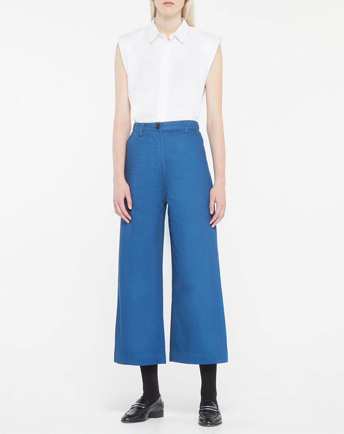 Galeries Lafayette Pantalon 7/8 en twill de coton biologique Clément bleu foncé
