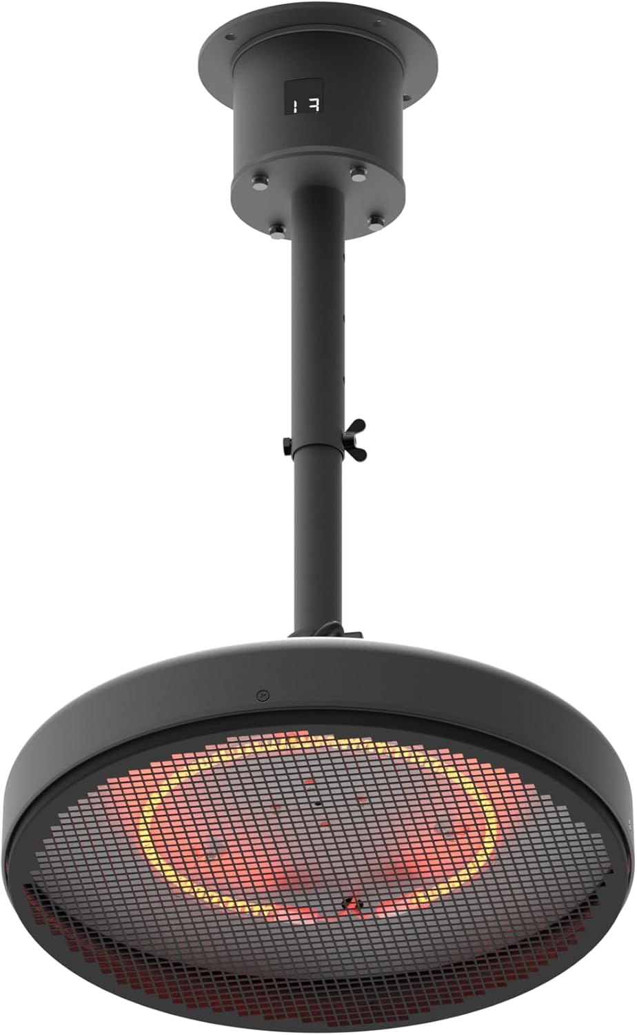 Decken-Heizstrahler 2000W Carbonröhre – 3 Heizstufen, Fernbedienung, IP65 wetterfest, höhenverstellbar 51–66 cm, Ø 44 cm, elektrischer Infrarot-Heizstrahler für Terrasse & Balkon
