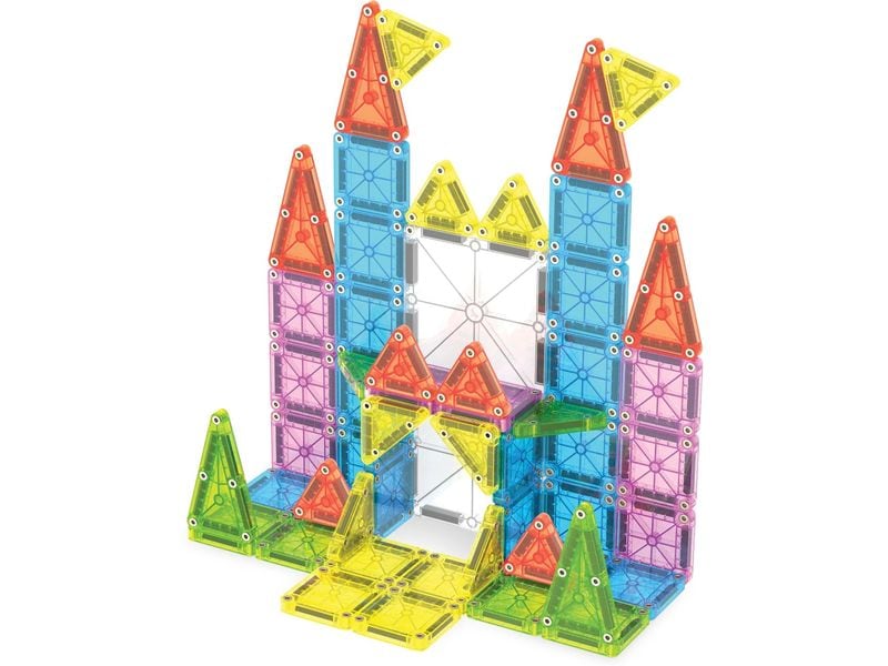Magna-Tiles MicroMAGS Travel Deluxe 55 Teile Set mit 55 magnetischen Mini-Bauteilen und praktischer Metallbox