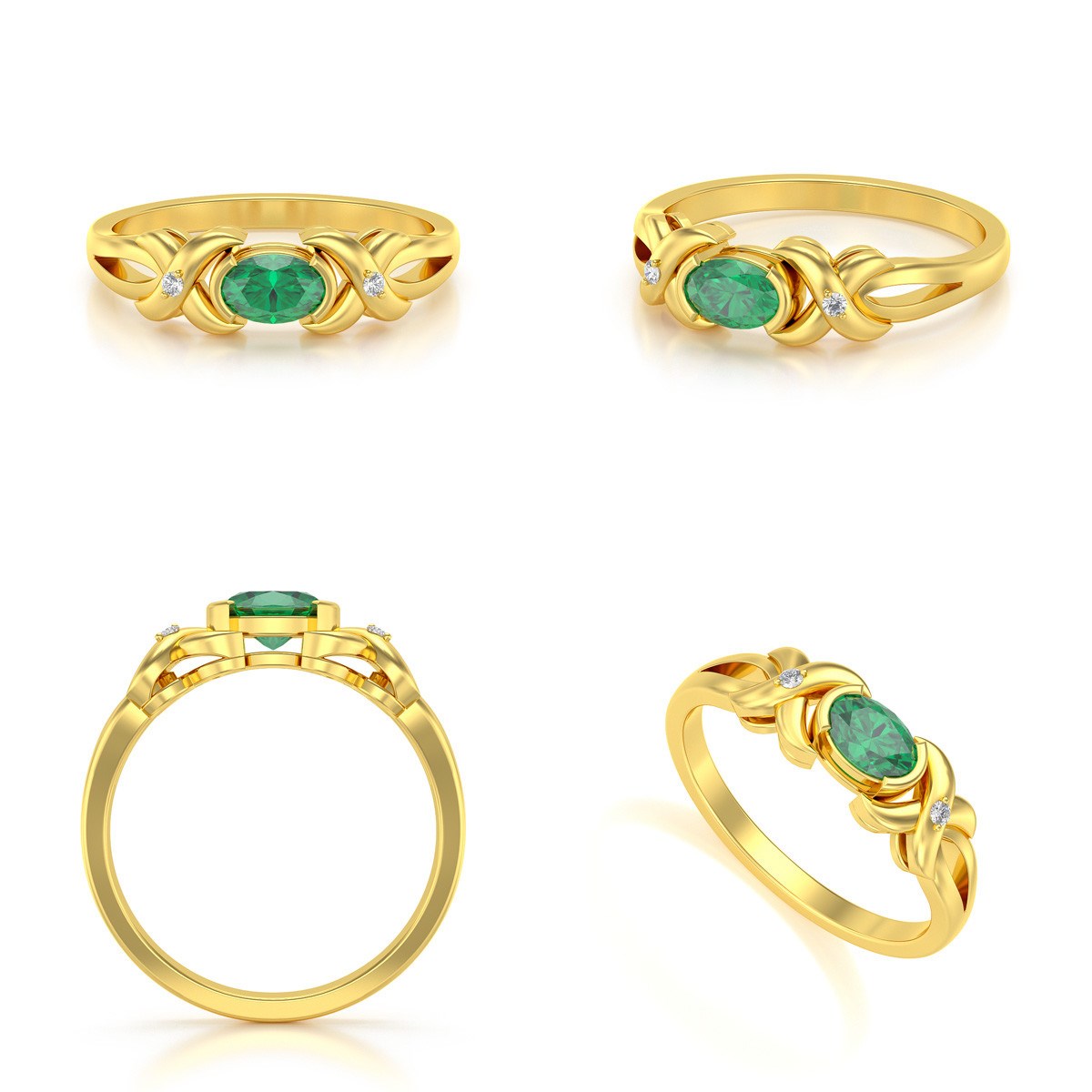 Bague ADEN Or 585 Jaune Emeraude et diamants 1.966grs