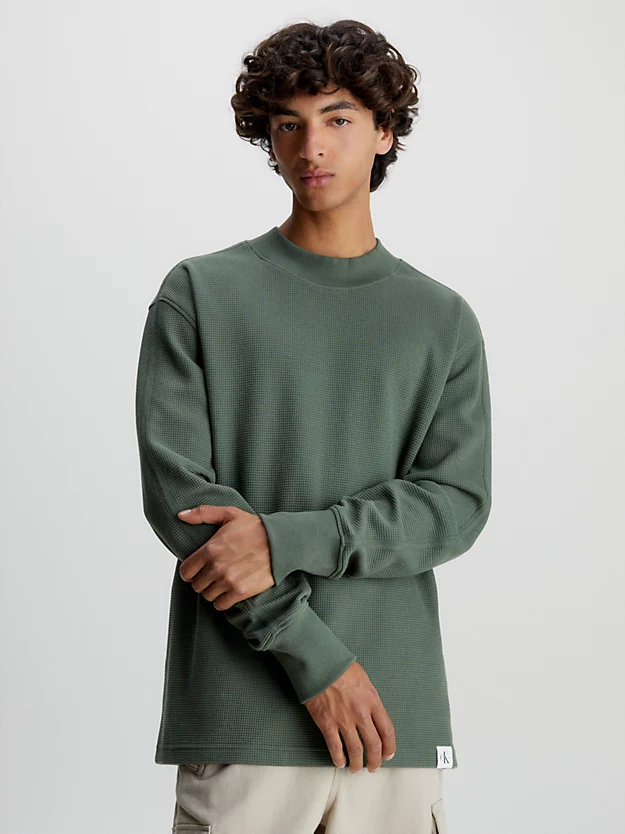 Camiseta de manga comprida com modelagem relaxada e padrão favo de mel