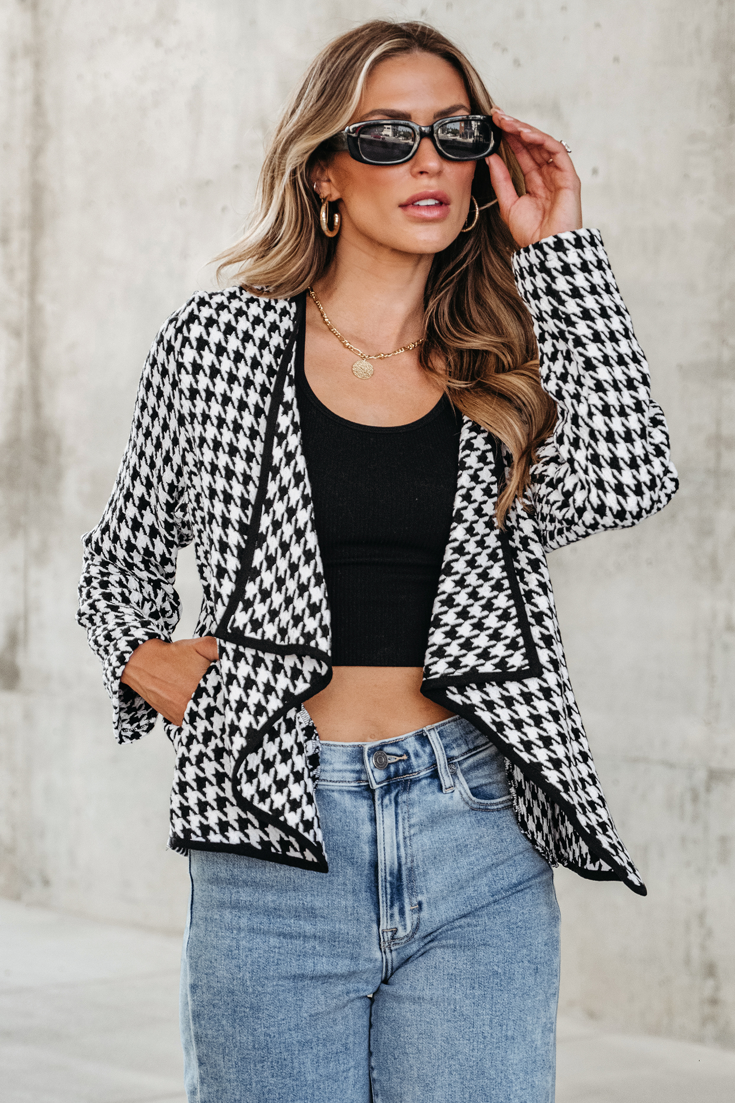 Veste ouverte en pied-de-poule