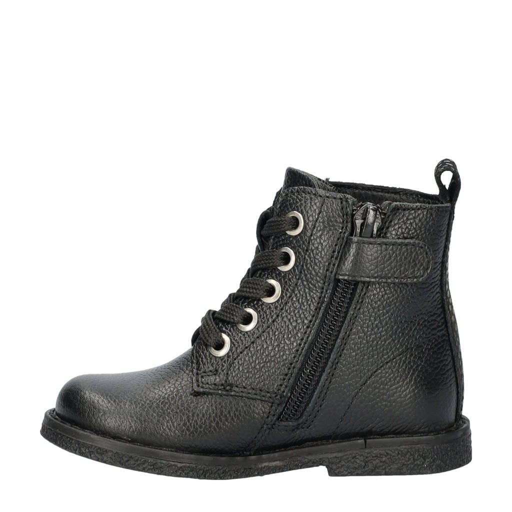 Nelson Kids leren veterboots zwart
