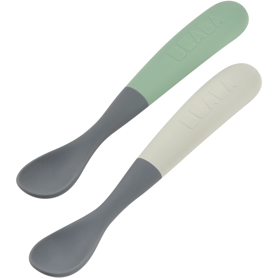 BEABA® Babylöffel 2er Set aus Silikon 1. Alterstufe mineralsalbeigrün