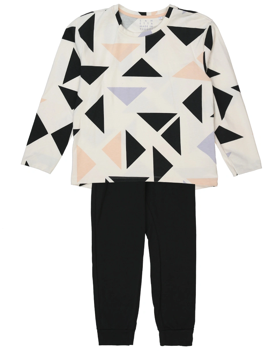 Schlafanzug lang GEOMETRIC in white whisper
