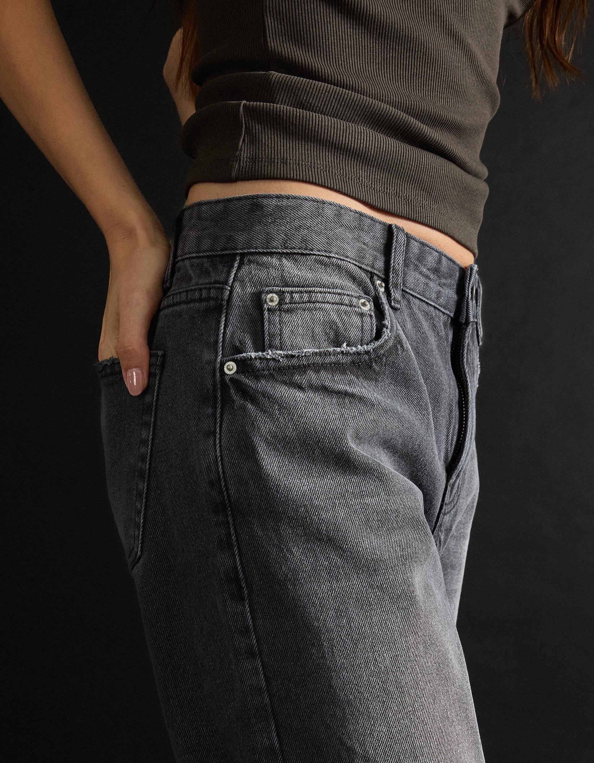 Calças de Ganga 'Straight Fit', Mulher, Preto