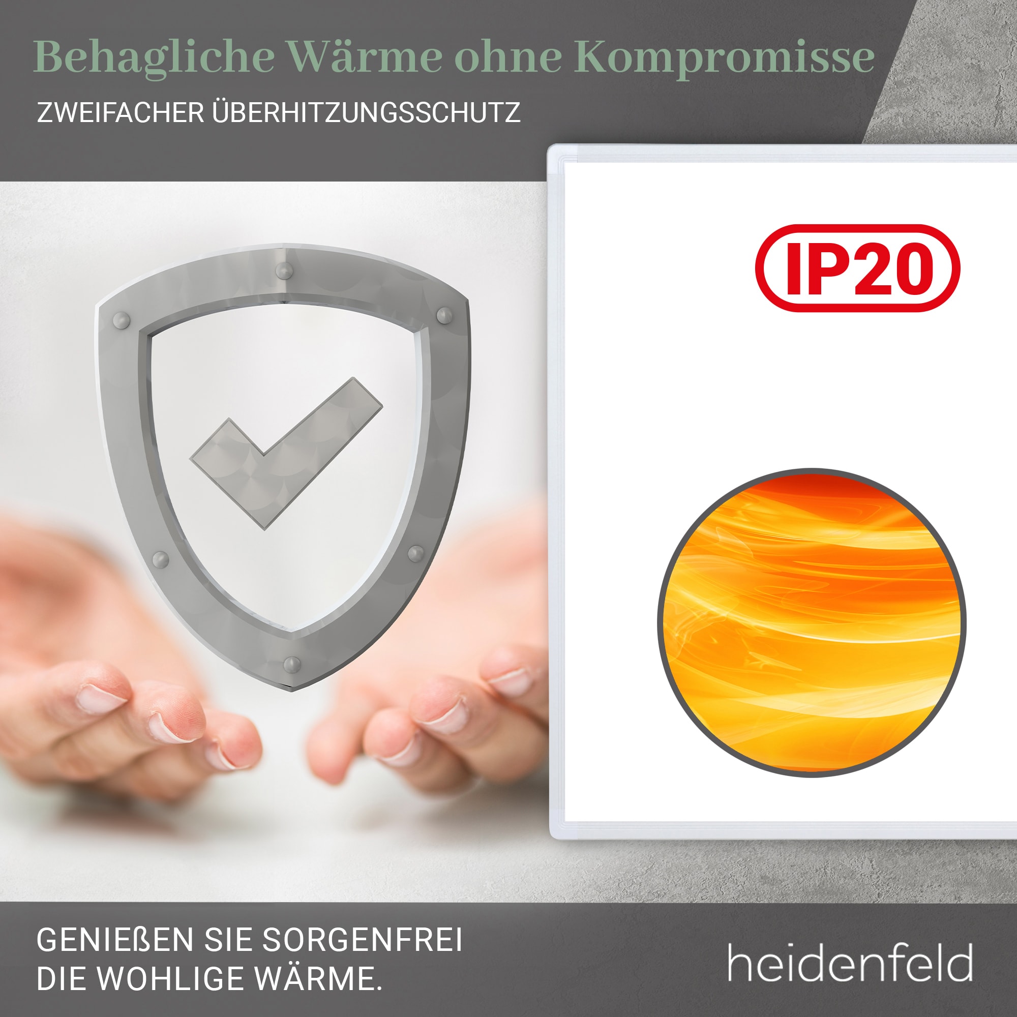 Heidenfeld Infrarotheizung HF-HP100-2, Infrarot-Heizkörper mit App, 300-1200 Watt, 10 J. Garantie (800 Watt)