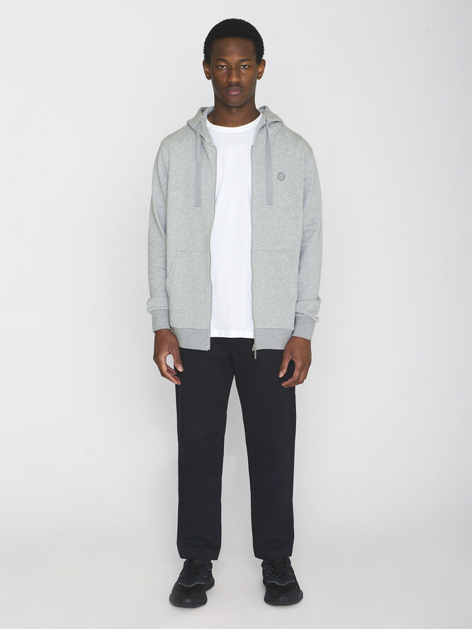 Knowledge Cotton Apparel ASK regular zip hood kangaroo badge sweat - GOTS/Vegan Grå