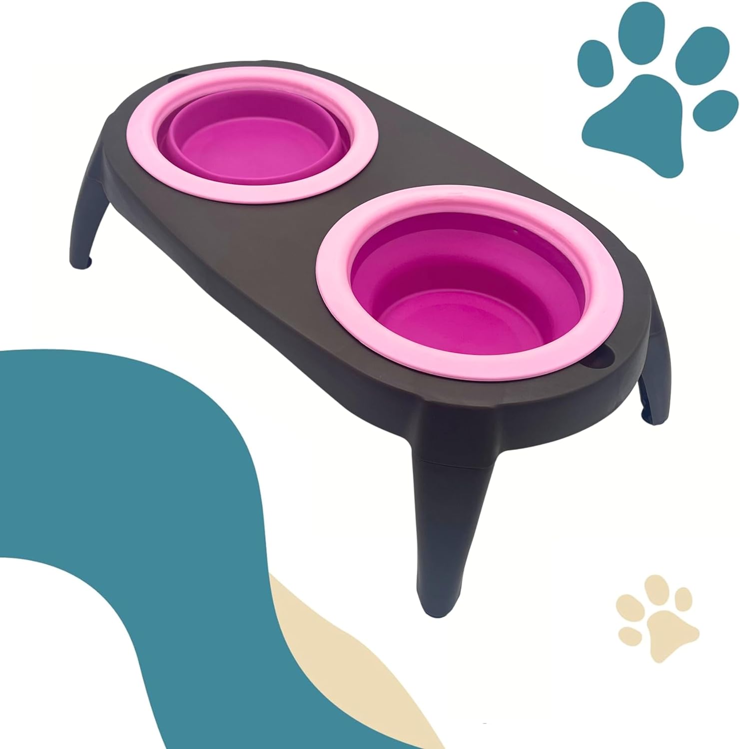 Comedouro elevado para cães EL ÁTICO PETS com bebedouro anti-respingos. Comedouro removível anti-engasgo.