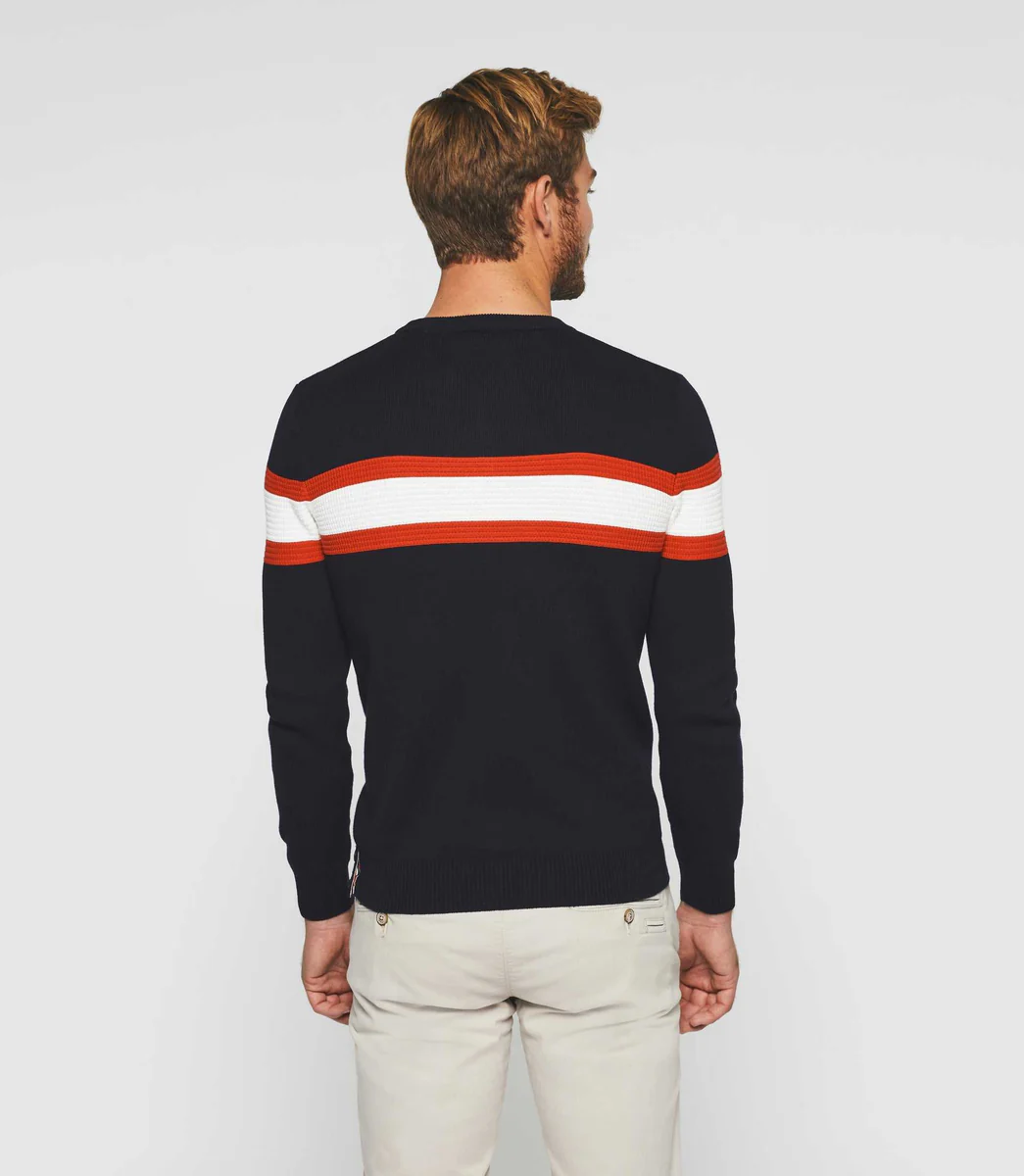 Pull col rond marine 