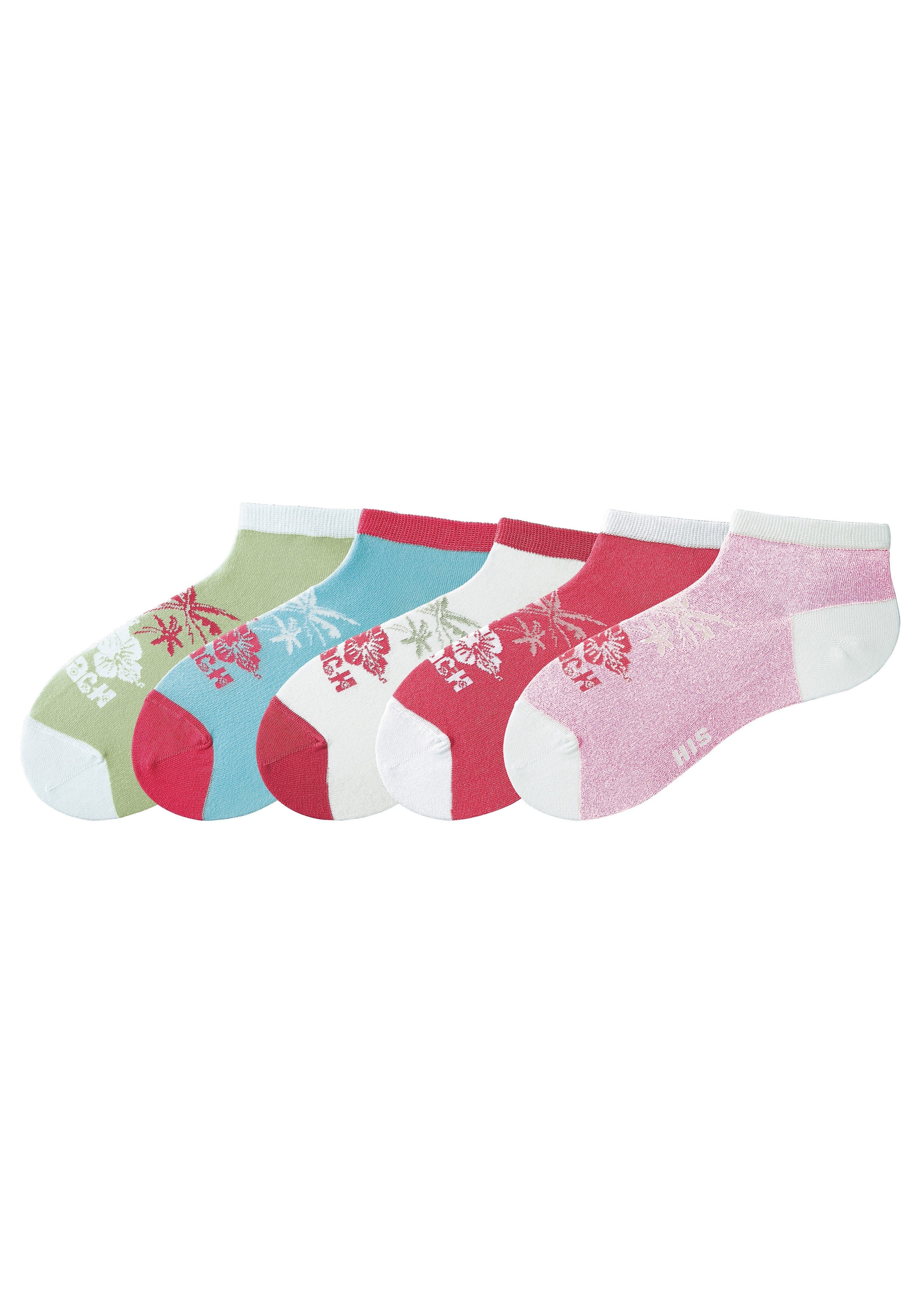 H.I.S Sneakersocken Packung, 5 Stk. tlg. im farbenfrohen Hawaii Design