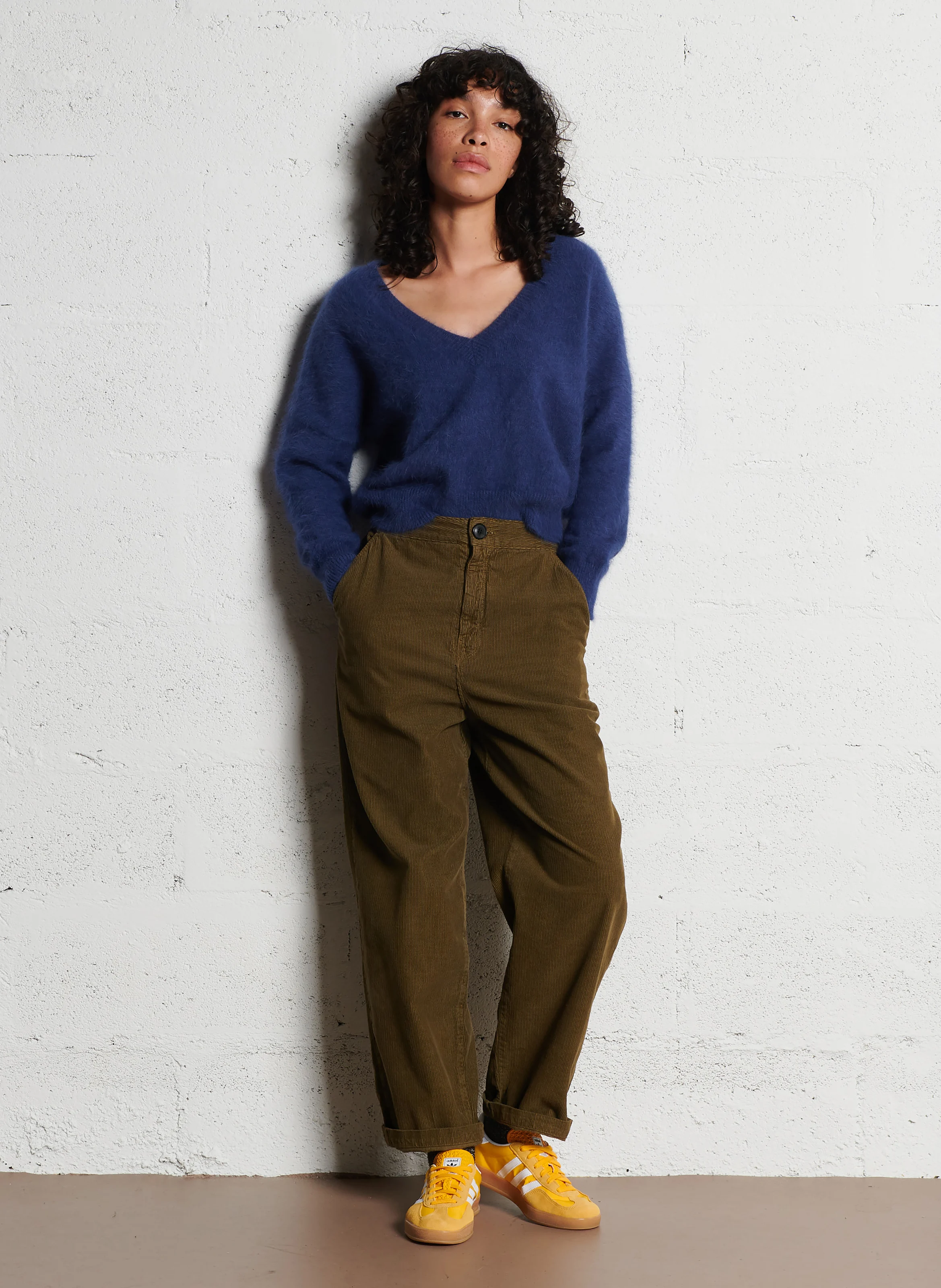 PASOP - Pantalon droit taille haute en velours côtelé | Marron
