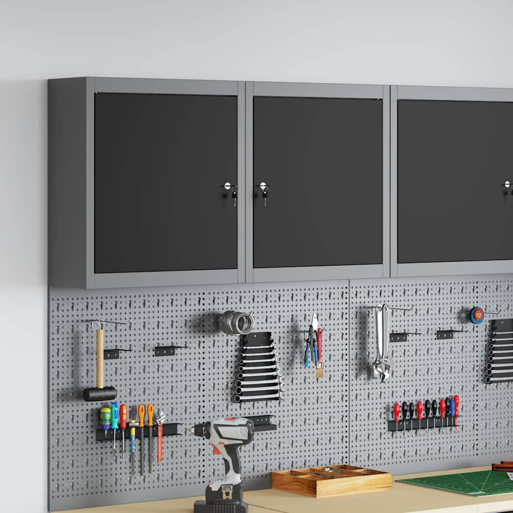vidaXL Gereedschapskast met plank zwart en grijs 50 x 20 x 55 cm